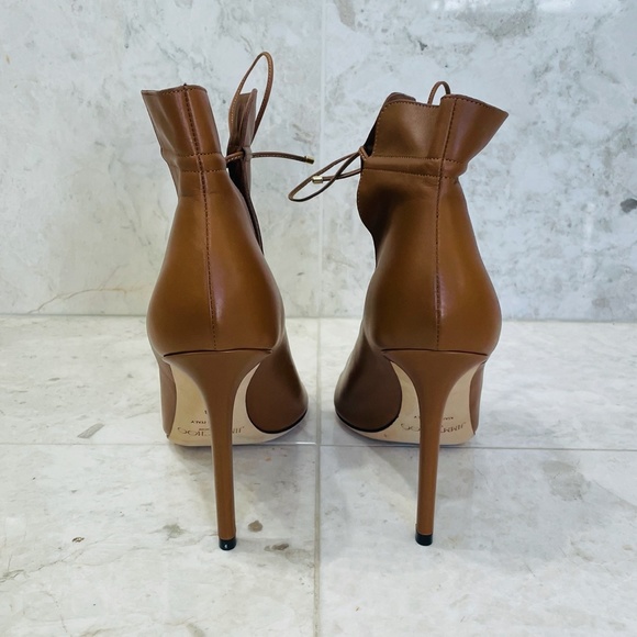 JIMMY CHOO Ankle Boot Bootie Memphis 100 Leather Canyon Brown Camel Peep… - Picture 6 of 16